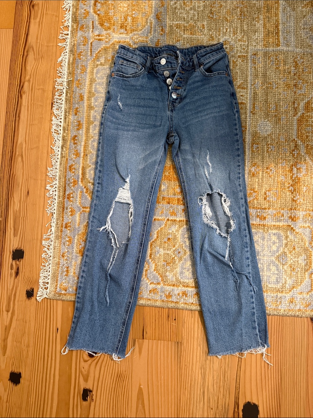 Target Women’s Distressed Straight-Leg Jeans - Blue
